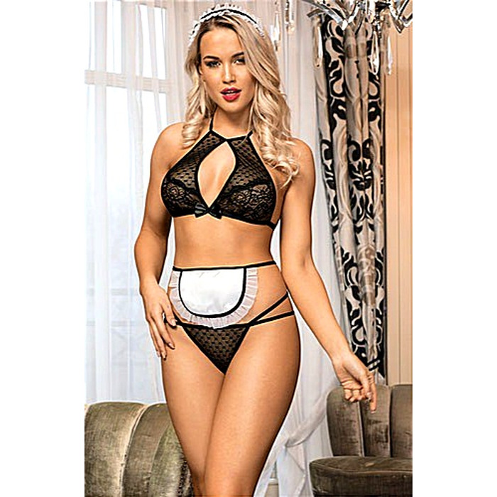 Костюм Горничной Sunspice комплект белья, фартук, головной убор, черно-белый, S/M