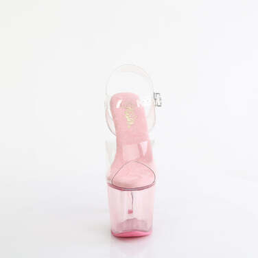 Босоножки Lovesick-708T. Каблук в форме сердца высотой 7 дюймов, ремешок на щиколотке шириной 3 1/4 дюйма. Прозрачный/бледно-розовый.