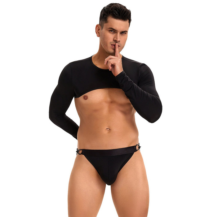 Чоловічий топ з довгим рукавом Star Night та труси з відкритим доступом, чорні, M