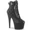 Чоботи Pleaser Adore-700-05 *7 дюймів на підборах, черевики на шнурівці спереду 2 3/4 дюйма, збоку блискавка, чорні, веганська шкіра/чорний колір