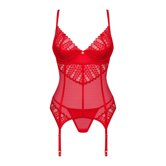 Корсет с ажурными вставками и стринги Obsessive Ingridia красный, XS/S