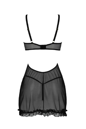 Пеньюар и тусики стринги MARINA CHEMISE black S/M - Passion