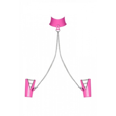 Комплект чокер с наручниками Obsessive Lollypopy Cuffs One Size Розовые