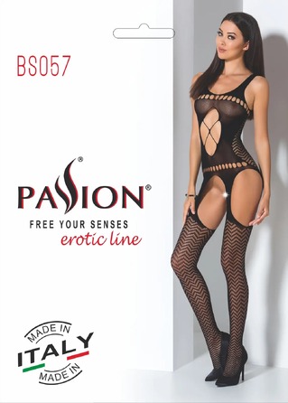 Бодістокінг BS057 black Passion, з імітацією панчіх, з відкритим доступом, S/L