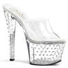 Шльопанці Stardust-701, каблук 7 дюймів, шльопанці на платформі 2 3/4 дюйма з декором стразів PF, прозорі