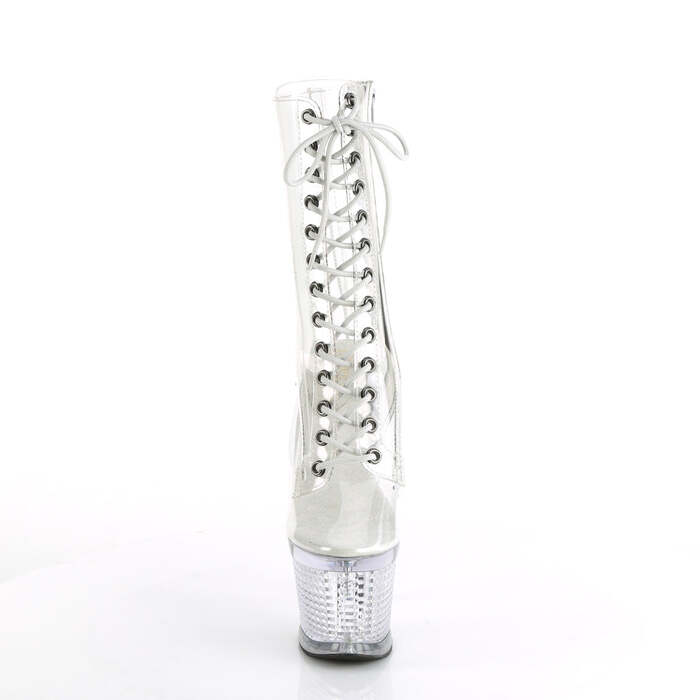 Чоботи Spectator-1040C *7-дюймовий каблук, 3-дюймові текстуровані черевики з PF шнурівкою спереду, блискавка збоку, прозорі