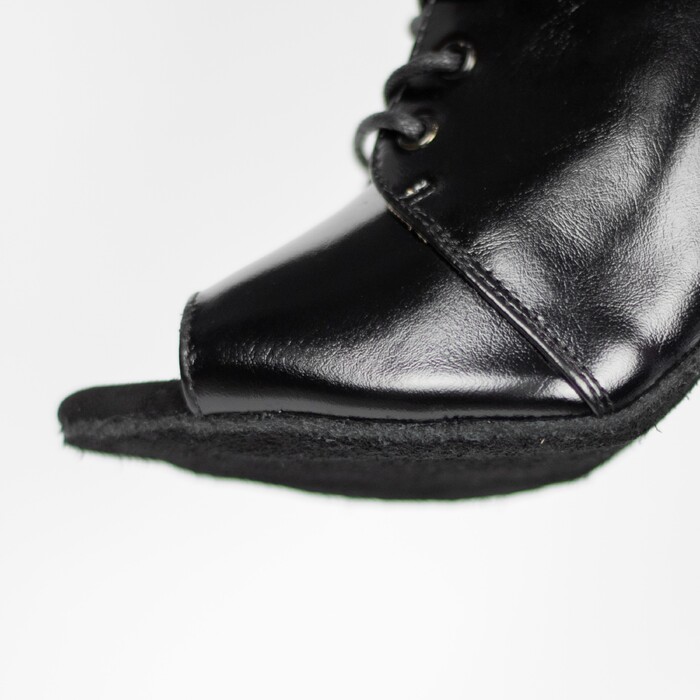 Хілси leather з язичком, професійне взуття для сучасних танців з відкритим носком та шнурівкою. Ботильйони для High heels (хай хілс), Чорний
