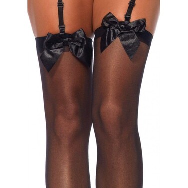 Панчохи з бантиком Leg Avenue Sheer Thigh Highs, чорні, O/S