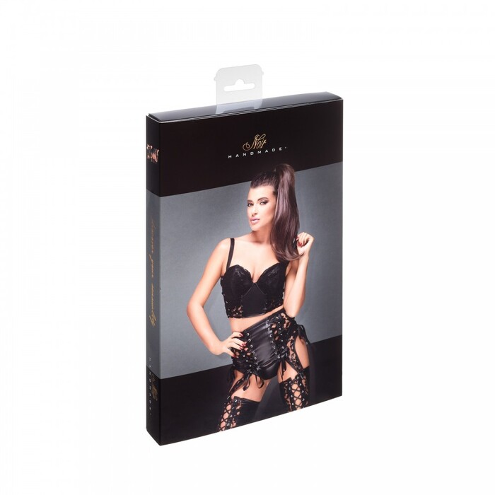 Пояс для чулок спандекс+гипюр F143 Noir Handmade S