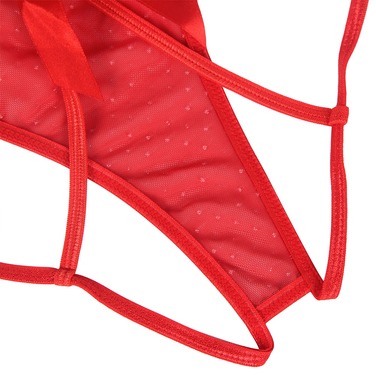 Пеньюар в горошек с бантами на груди Star Night и стринги в комплекте, красный, XS/S