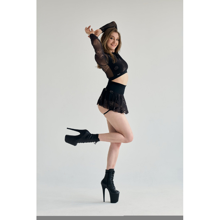 Dance Tattoo — Високі Шорти-Спідниця з Сіткою та Принтами для Pole Dance, Heels і Cценічних Виступів - чорний