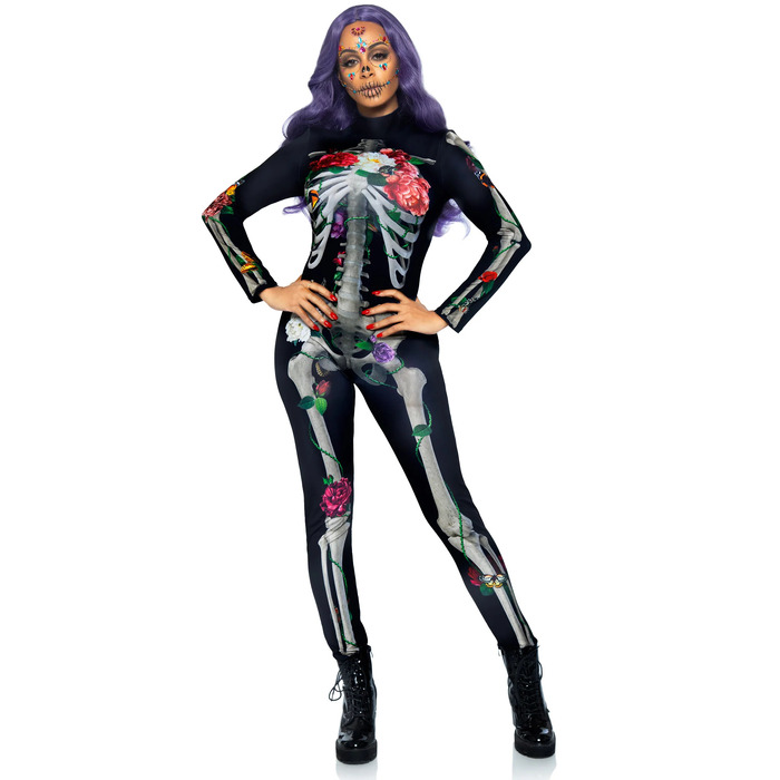 Комбинезон скелет с цветочным принтом Leg Avenue Floral skeleton catsuit M