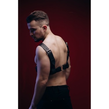 Портупея мужская One Size Р10, с металлическими кольцами, натуральная кожа, черная