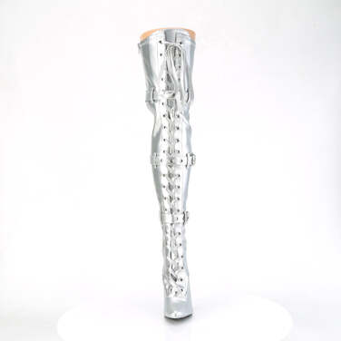 Сапоги Seduce-3028 *5 дюймов, каблук 12,5 см, эластичные, с пряжкой на ремешке, молния сбоку, серебристые