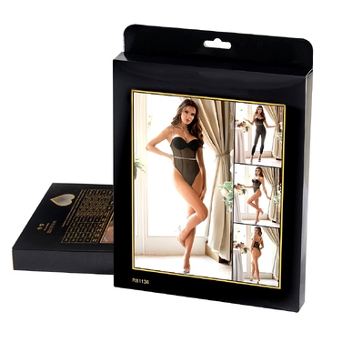 Боди полупрозрачное Star Night с бриллиантовым поясом, черное, XL-XXL