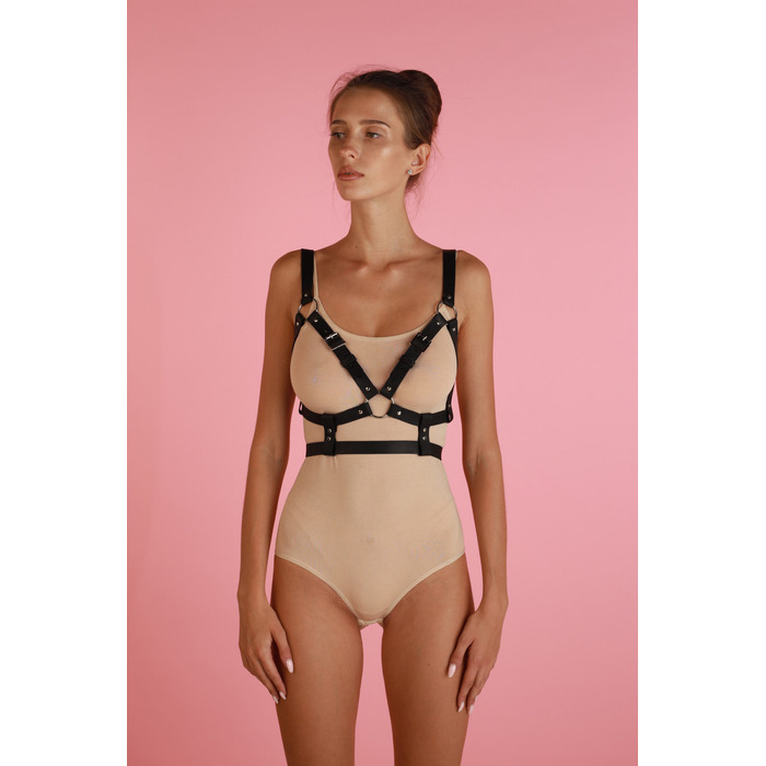 Портупея натуральна шкіра 'Chst4', екошкіра, ручна робота, чорна