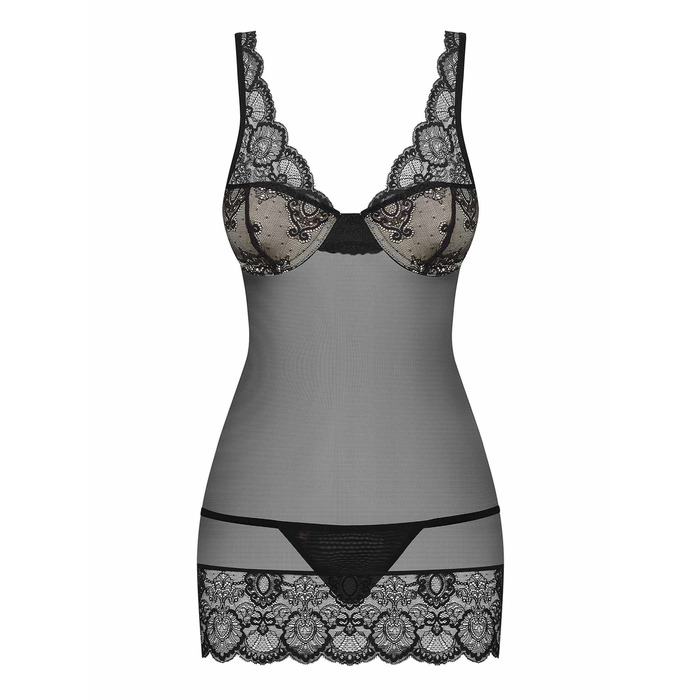 Сорочка эротическая с кружевом Obsessive Сhemise 853-CHE-1 белая, L/XL
