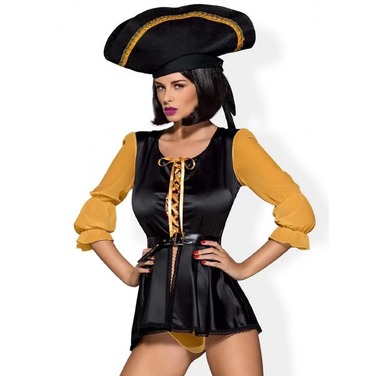 Костюм Піратки Obsessive чорний з жовтим, S/M