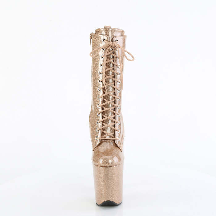 Ботинки Flamingo-1040GP *8 дюймов, каблук, 4 дюйма, шнуровка спереди, боковая молния, золото