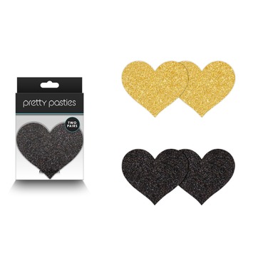Набор из 2-х пар пестисов в форме сердца NS Novelties Pretty Pasties Glitter Hearts, черный/золотой
