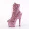 Чоботи Pleaser Adore-1020GWR *7-дюймовий каблук, 2 3/4-дюймові черевики до щиколотки зі шнурівкою та блискітками, збоку блискавка, ніжно-рожеві