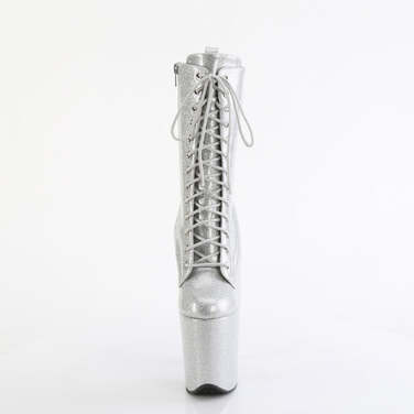 Ботинки Flamingo-1040GP, каблук 8 дюймов, 4-дюймовые PF-ботинки со шнуровкой спереди, молния сбоку, серебристые