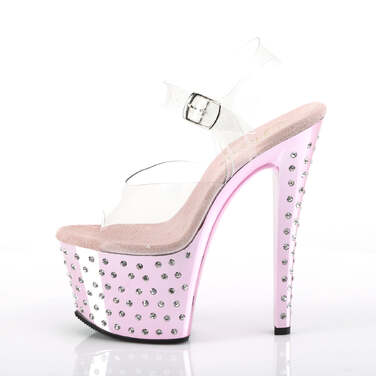 Босоножки Stardust-708, каблук 7 дюймов, 2 3/4 дюйма, хромированные заклепки R/S, ремешок на щиколотке, прозрачный/бледно-розовый