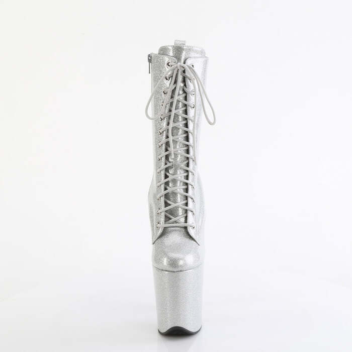 Ботинки Flamingo-1040GP, каблук 8 дюймов, 4-дюймовые PF-ботинки со шнуровкой спереди, молния сбоку, серебристые