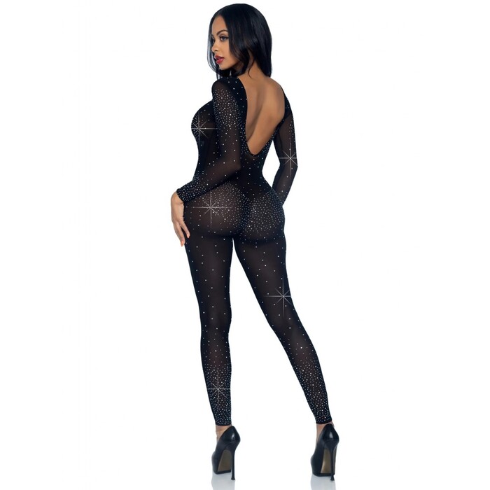 Комбинезон сексуальный Leg Avenue Sheer Rhinestone, XS, со стразами, черный