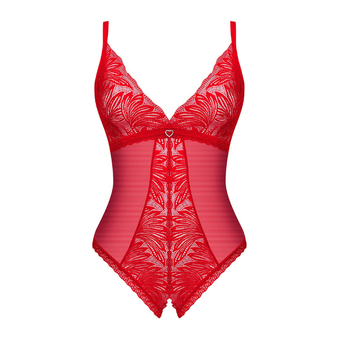 Ажурне боді з відкритим доступом Obsessive Chilisa червоне, XS/S