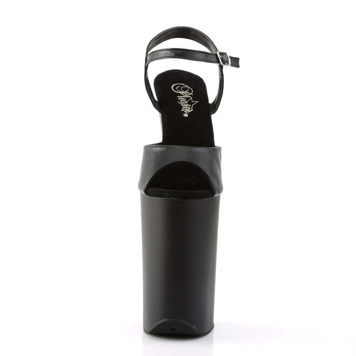 Босоніжки Infinity-909 на підборах 9 дюймів, босоніжки з ремінцем на щиколотці 5 1/4 дюйма, чорні, веганська шкіра/чорний колір