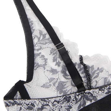 Комплект білизни мереживної Star Night з квітковим принтом, чорно-білий, 3XL-4XL