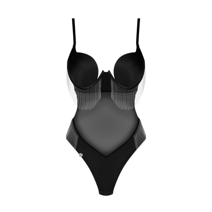 Боді Obsessive MILLADIS із срібними підвісками, чорний, XS/S