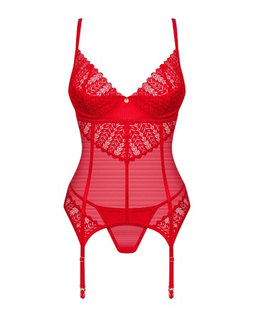 Корсет с ажурными вставками и стринги Obsessive Ingridia красный, XS/S