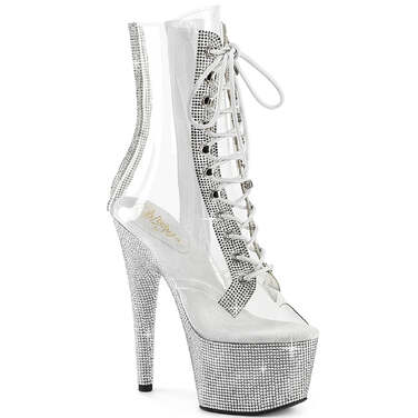 Ботильоны Bejeweled-1021C-2, каблук 7 дюймов, высота 2 3/4 дюйма, открытый носок, PF, боковая молния, прозрачный/серебристый