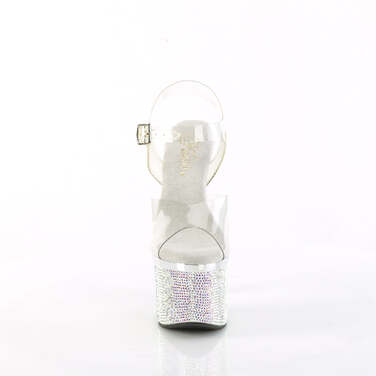 Босоножки Esteem-708DM *7-дюймовый каблук, 3-дюймовый ремешок на щиколотке с ремешком PF, с RS, прозрачный/серебристый хром