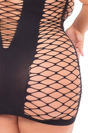 Платье в крупную сетку Pink Lipstick Masquerade Mask Dress с маской, черное, Plus Size