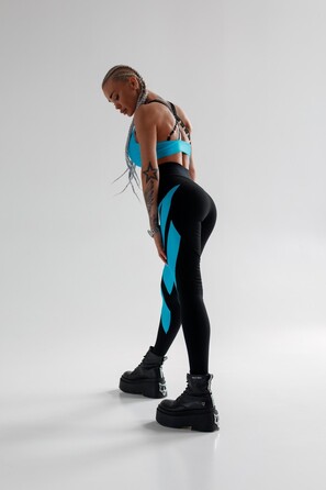 Легінси FZ Black V-Belt Leggings with Blue Shiny Inserts