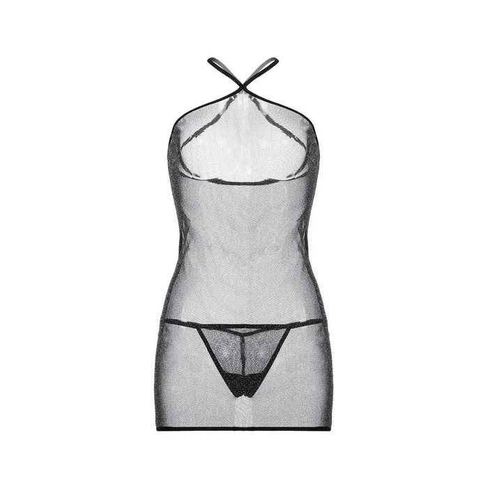 Пеньюар сеточкой в стразах Sunspice и стринги, черный, S/M