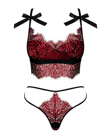 Комплект мереживної білизни, Obsessive Redessia, червоний, S/M