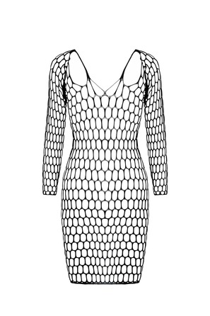 Платье крупная сетка, с глубоким вырезом и длинными рукавами BS093 красное