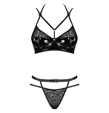 Комплект белья Obsessive Bagirela, винил с леопардовыми мотивами, S/M