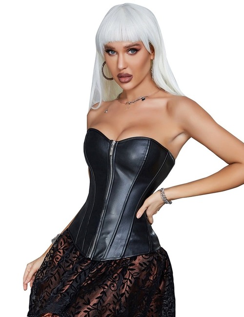 Корсет с застежкой молнией Star Night Sexy Leather и шнуровкой, черный, S (без коробки)