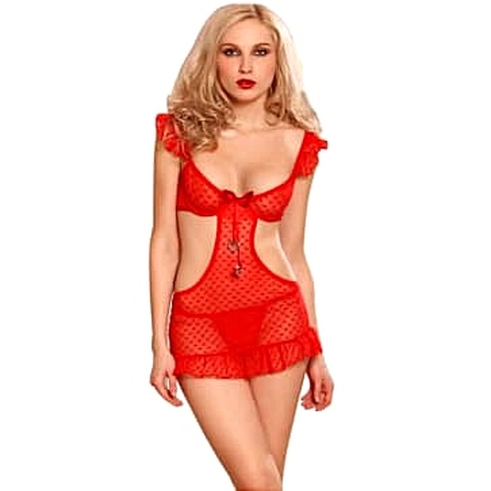 Сексуальний пеньюар із серцем Sunspice червоний, L/XL (маломірний, на розмір M)