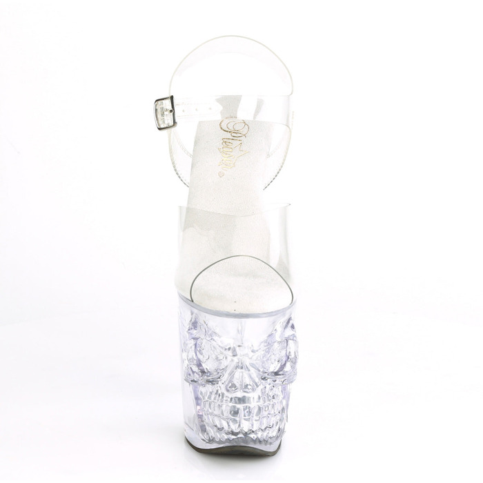 Босоножки Rapture-808, каблук 8 дюймов, ремешком на щиколотке с косточкой в виде черепа шириной 4 дюйма, прозрачные