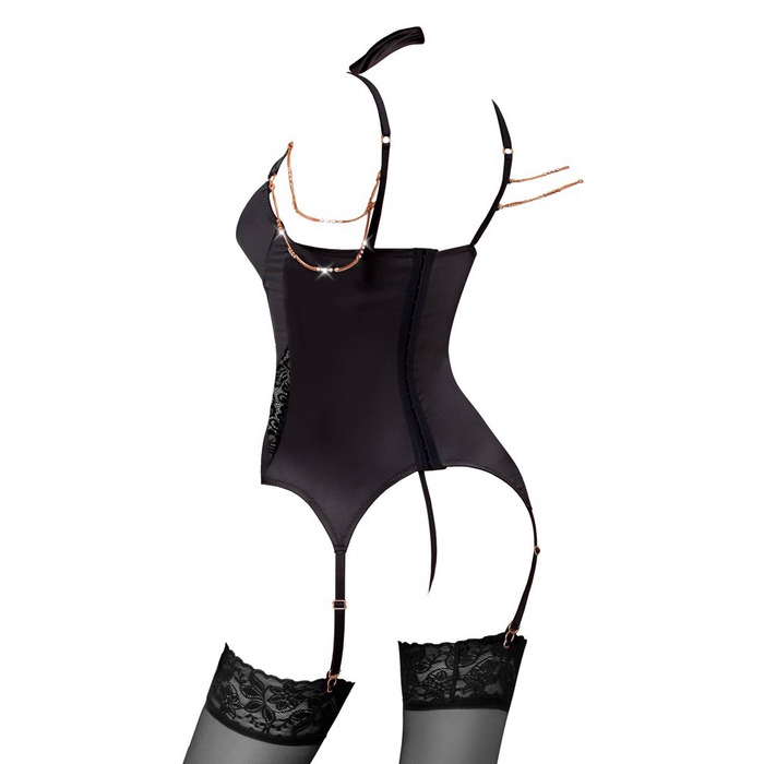 Корсет с открытой грудью, цепочками Abierta Fina Basque и трусиками в комплекте, 75B/S