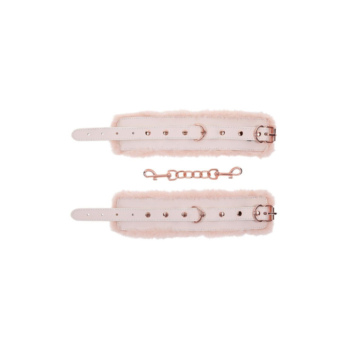 Наручники с мехом Sex & Mischief Peaches'n CreaMe с металлической фурнитурой, розовые