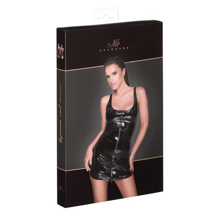 Сарафан с черной двойной молнией спереди Noir Handmade F232 из винила, черный, L