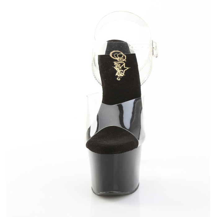 Босоніжки Sky-308CRS на підборах 7 дюймів, з ремінцем на щиколотці 2 3/4 дюйма, прозорі/чорно-лавандові стрази