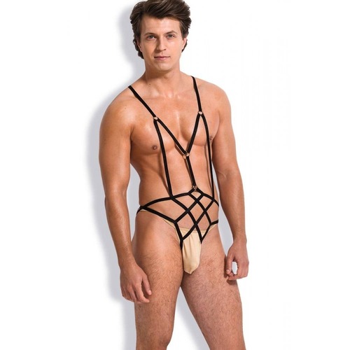 Комплект білизни для чоловіків боді-портупея та стрінги Sunspice, чорно-білий, L/XL